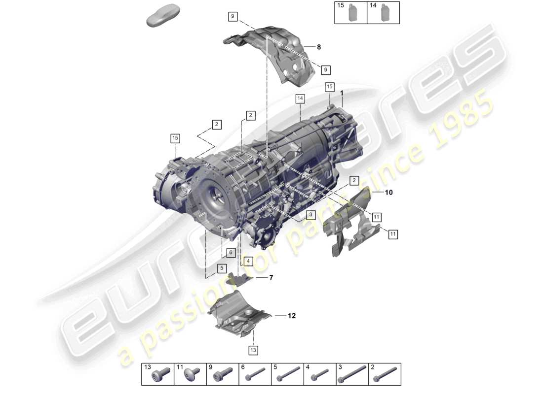 porsche 2025 (cayenne e3 pa) 8-speed automatikgetriebe für allradantrieb montageteile für motor und getriebe teilediagramm