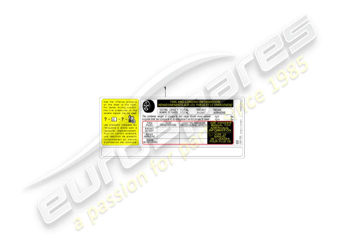 porsche 2025 (cayenne e3 pa) typenschild für reifendruck in den usa. ersatzteildiagramm