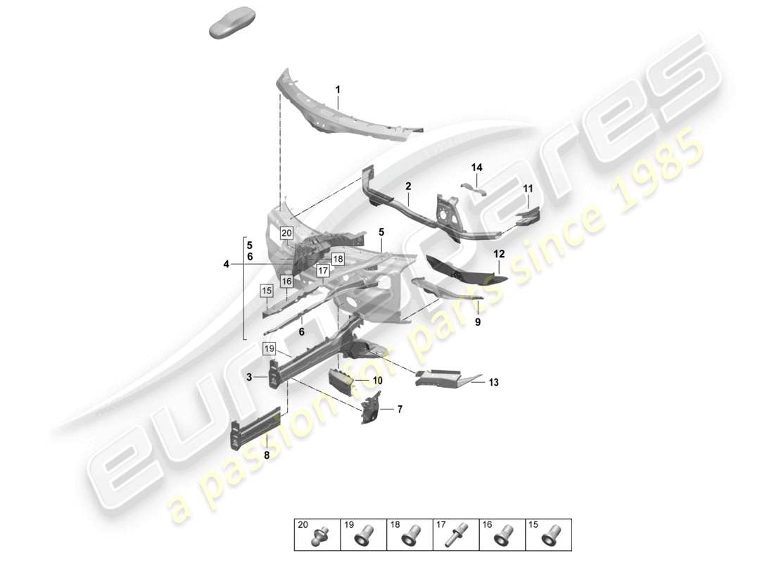 porsche 2025 (taycan 9j1-2) vorderbau längsträger federbeinbefestigung teilediagramm