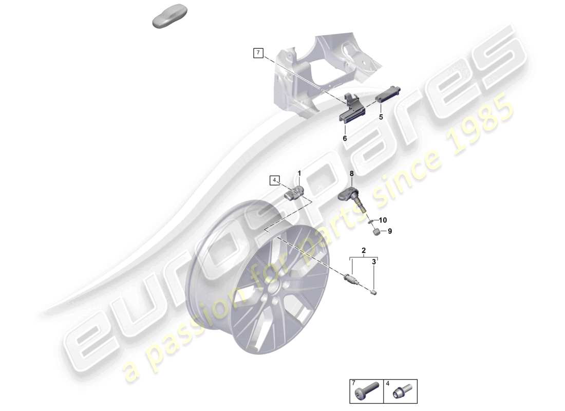 porsche 2022 (taycan 9j1-1) reifendruck-kontrollsystem teilediagramm
