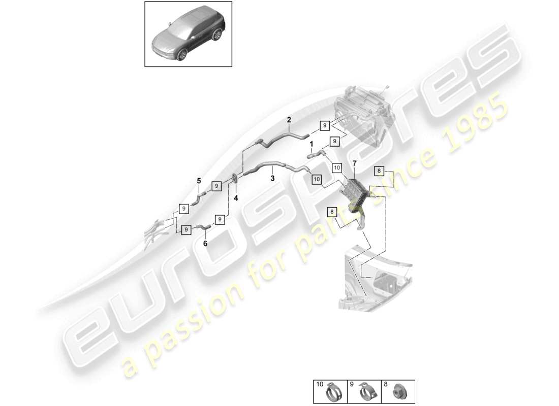porsche 2023 (cayenne e3 9ya/9yb) heizung rhd hochtemperaturkreislauf wasserkasten für fahrzeuge mit hybridantrieb ersatzteilzeichnung