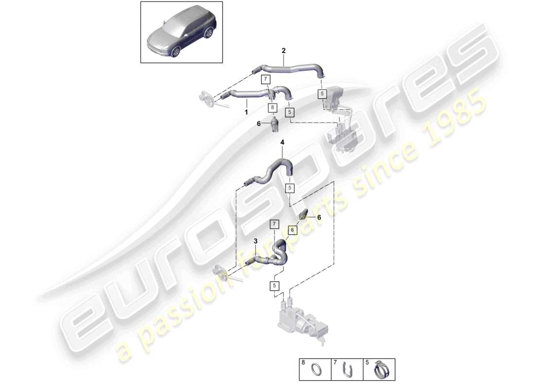 porsche 2023 (cayenne e3 9ya/9yb) heizung niedertemperaturkreislauf wasserkasten für fahrzeuge mit hybridantrieb ersatzteilzeichnung