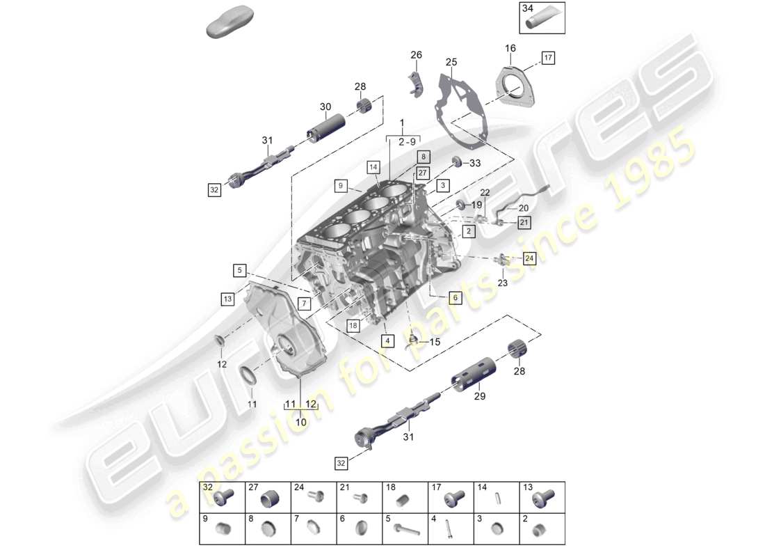 porsche 2025 (cayenne e3 pa) kurbelgehäuse einzelteile teilediagramm