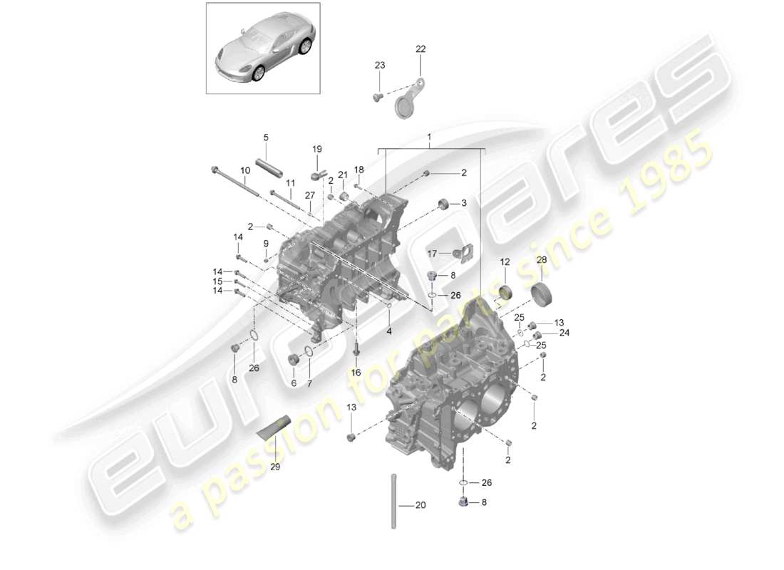 porsche 2025 (718 cayman) kurbelgehäusegehäuse teilediagramm