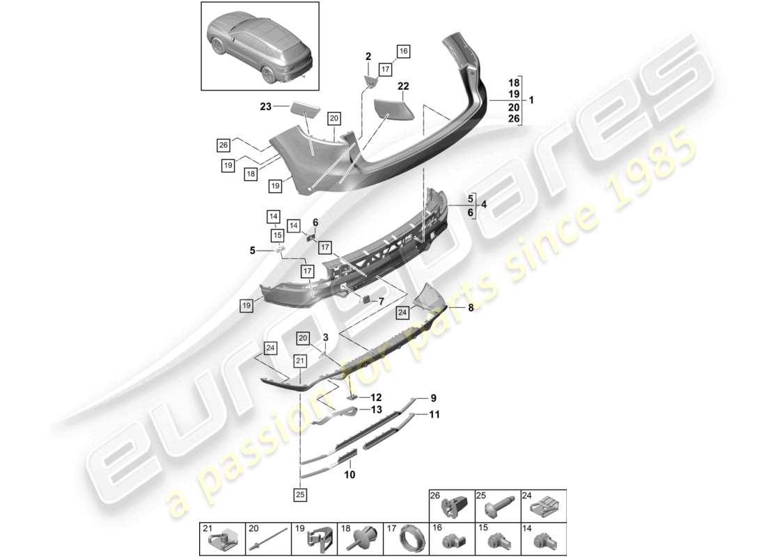 porsche 2022 (cayenne e3 9ya/9yb) stoßstange hinten teilediagramm