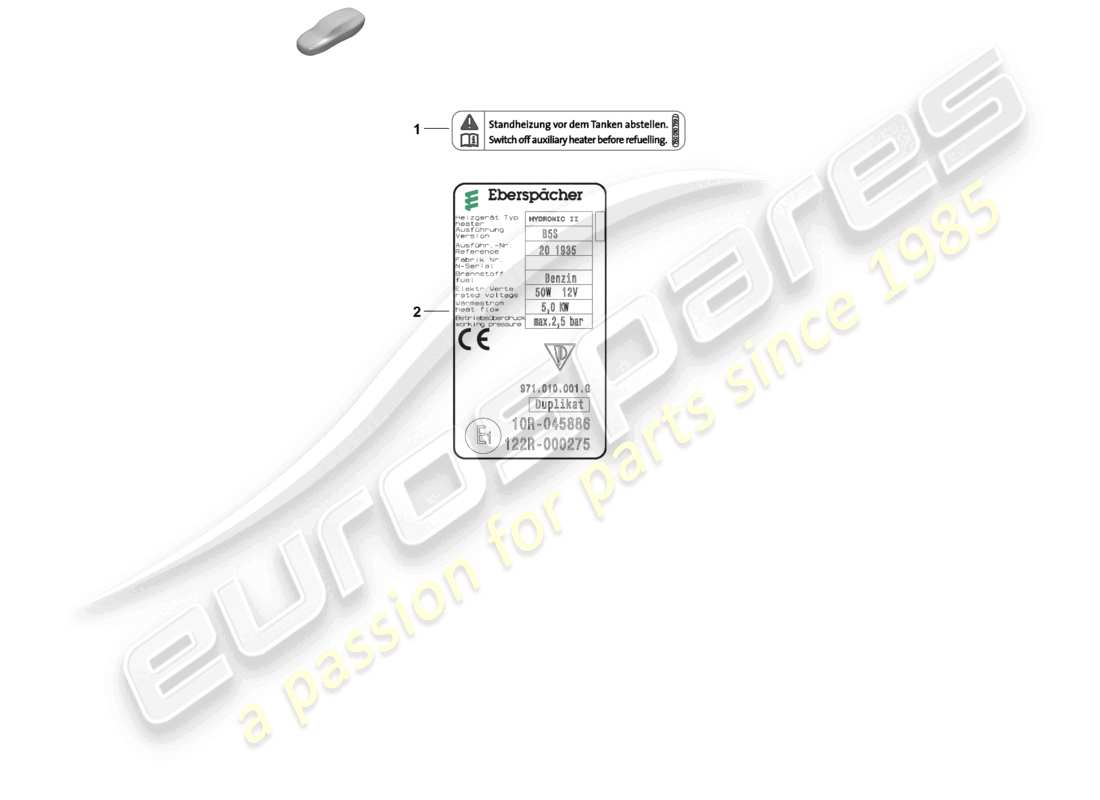 porsche 2026 (panamera 976) schilder/hinweise zusatzheizung teilediagramm