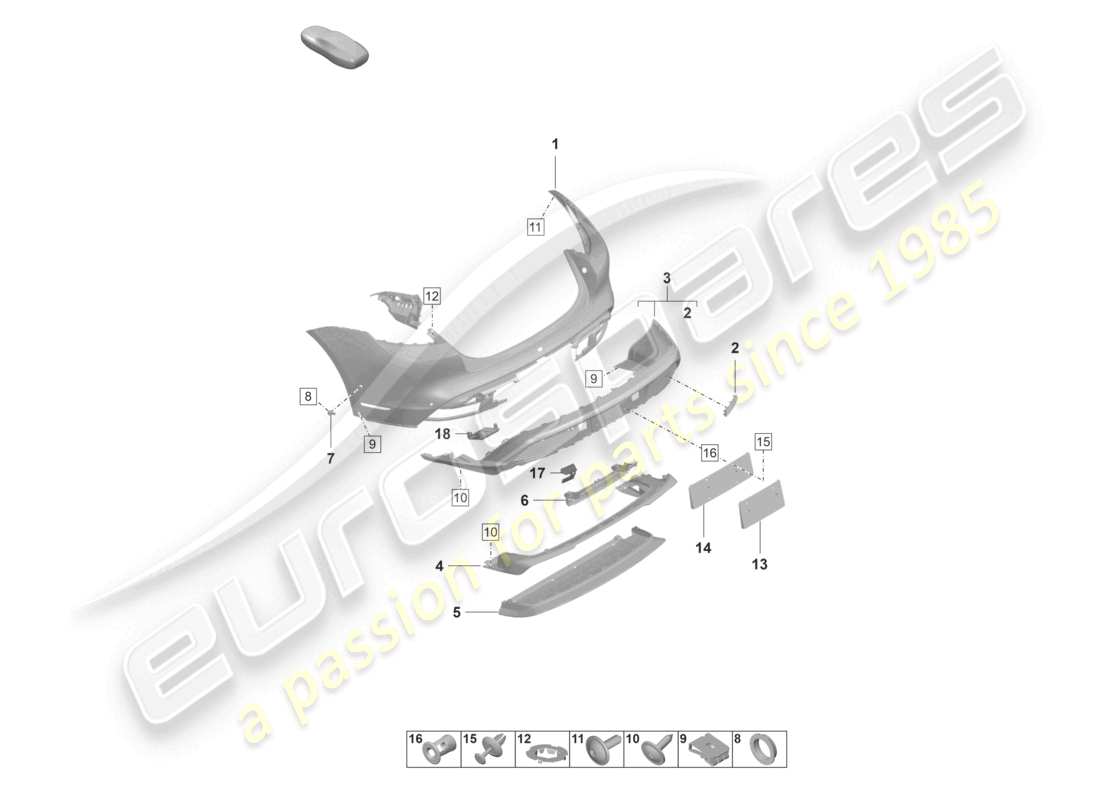 porsche 2020 (taycan 9j1-1) stoßstange hinten gts st ersatzteildiagramm