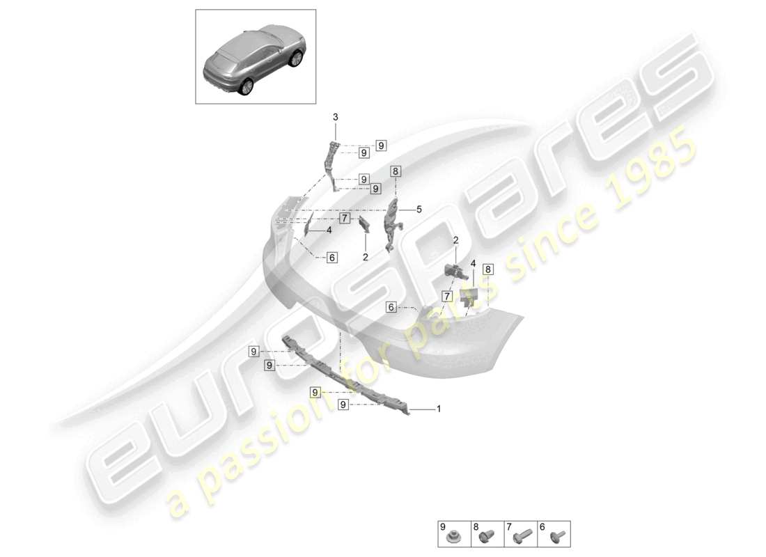 porsche 2021 (macan) befestigungsteile hintere stoßstange teilediagramm
