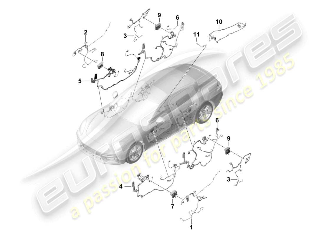 porsche 2021 (panamera 971-1) kabelbäume vorder- und hintertüren steuergeräte türen teilediagramm