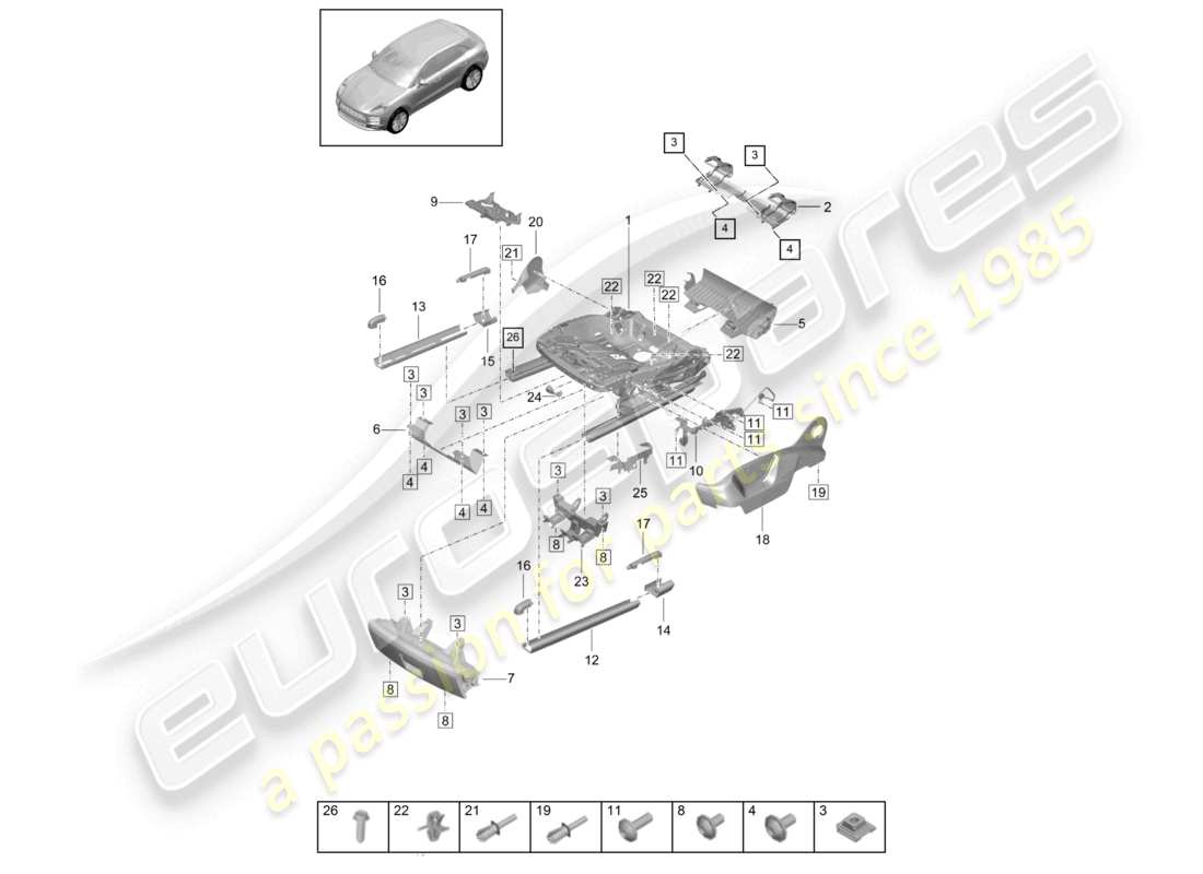 porsche 2021 (macan) rahmen für sitz zubehör diverse sportsitze teilediagramm