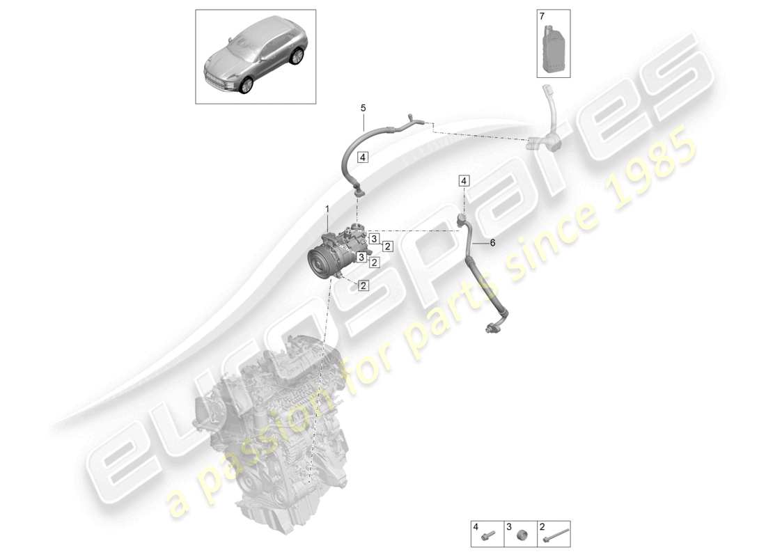 porsche 2021 (macan) a/c-kompressor r134a kühlmittel teilediagramm