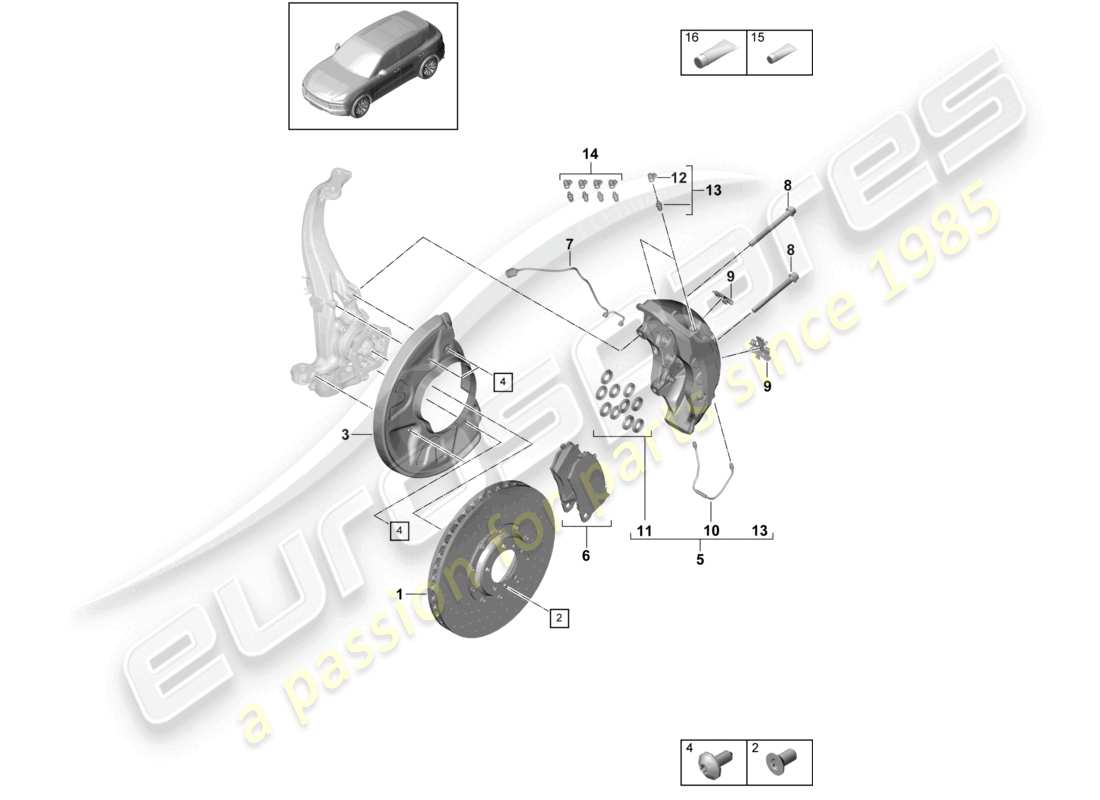 porsche 2024 (cayenne e3 9ya/9yb) scheibenbremse 21 vorderachse teilediagramm