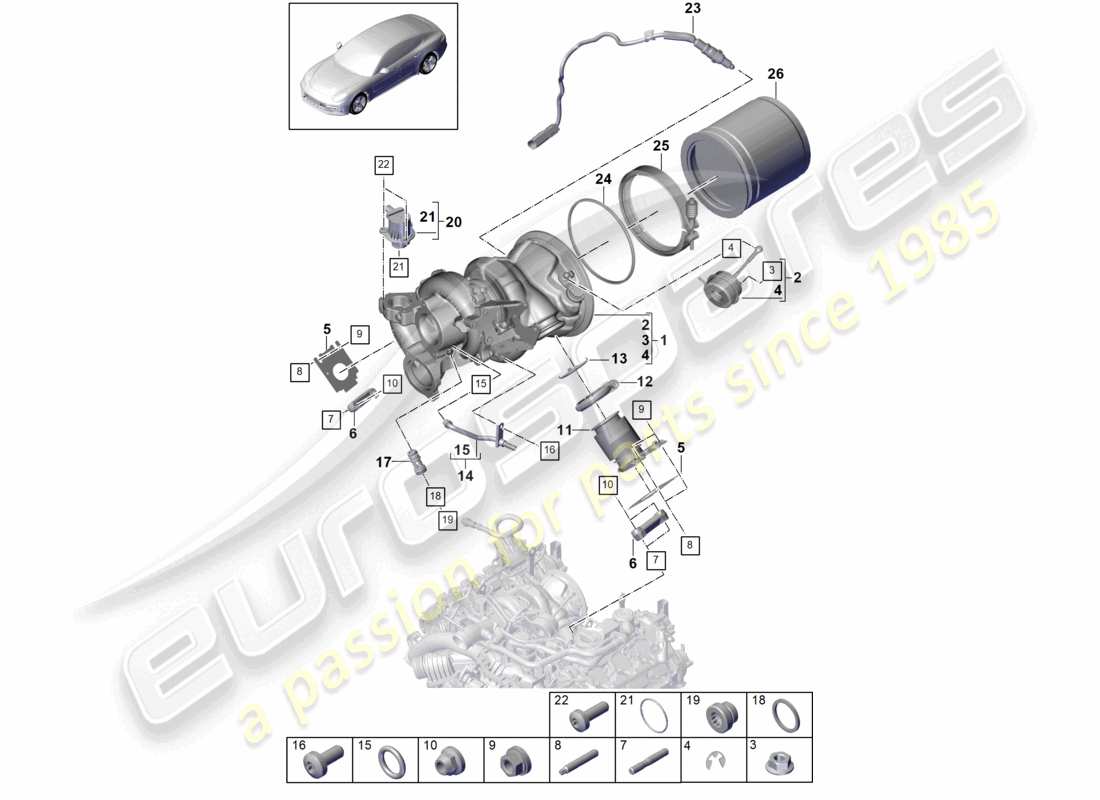 porsche 2021 (panamera 971-1) abgasturbolader abgaskrümmer lambdasonde teilediagramm