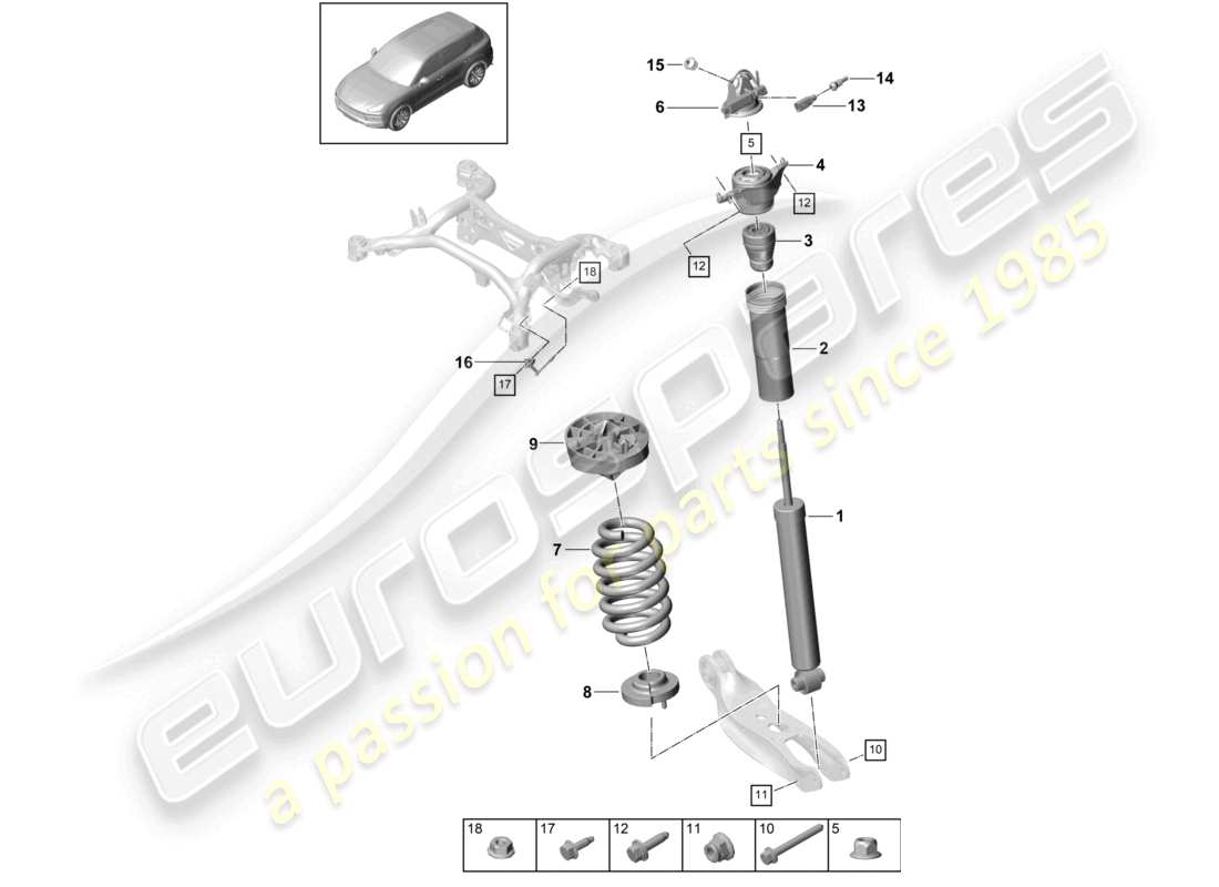 porsche 2024 (cayenne e3 9ya/9yb) stahlfederung schraubenfeder stoßdämpfer niveausensor teilediagramm