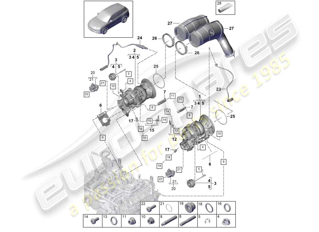 porsche 2024 (cayenne e3 9ya/9yb) abgasturbolader abgaskrümmer lambdasonde teilediagramm