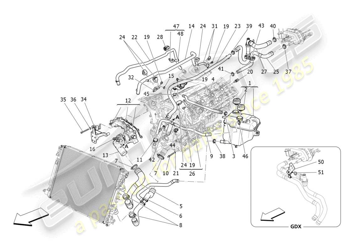 maserati levante (2018) kühlsystem: nähre und leitungen ersatzteildiagramm