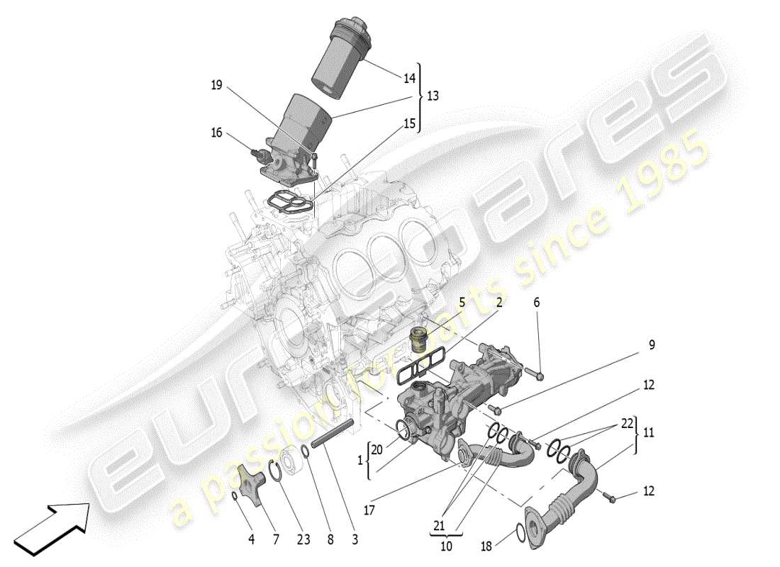 maserati mc20 (2024) schmiersystem: pumpe und filter teilediagramm