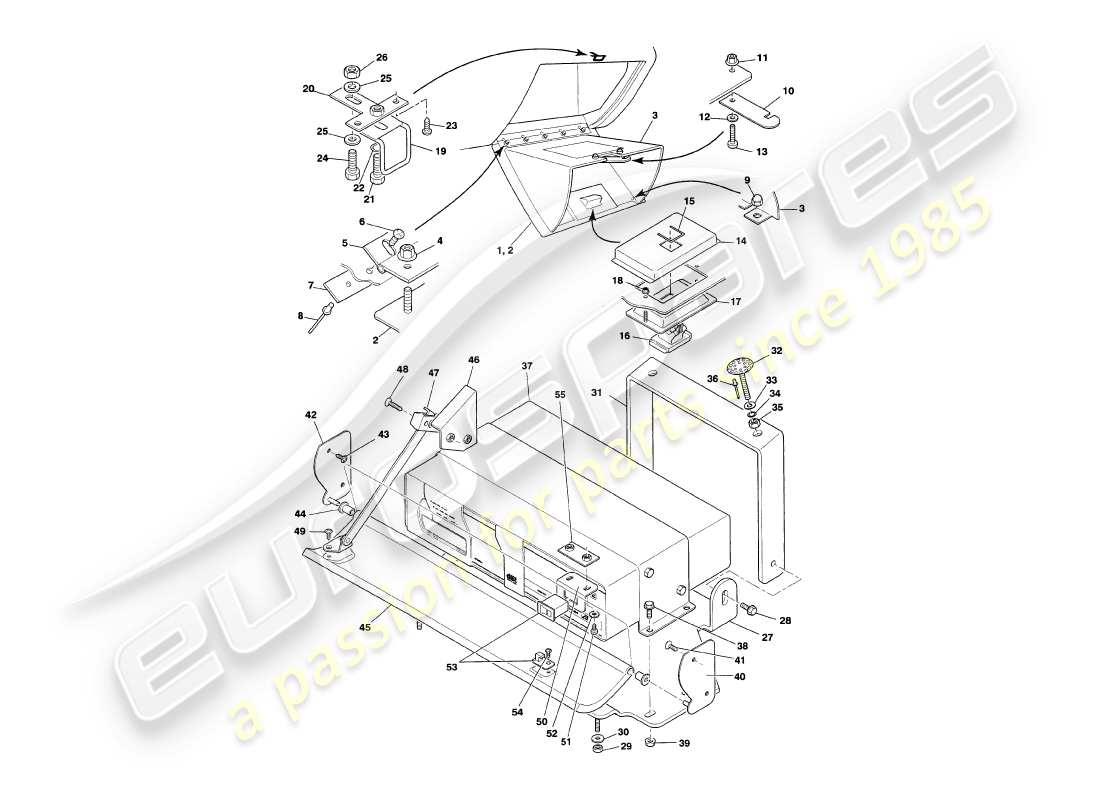 aston martin v8 volante (1997) teilediagramm für blende und verkleidung