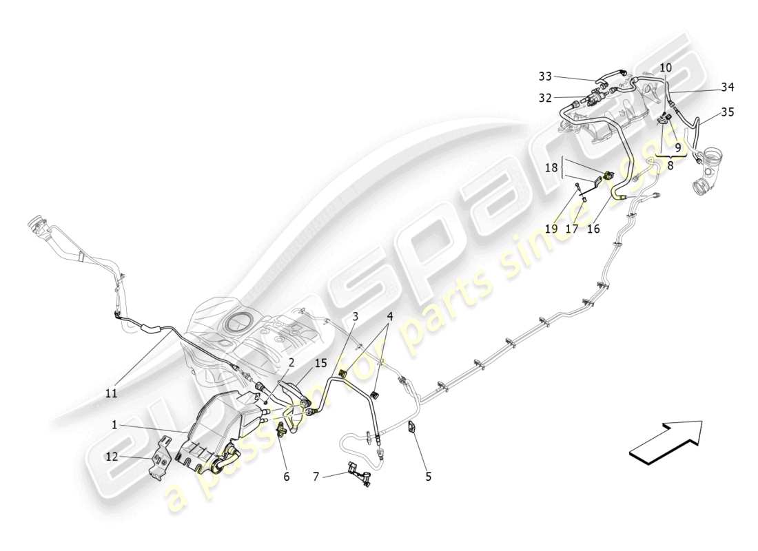 maserati levante (2019) kraftstoffdampf-rückführungssystem teilediagramm