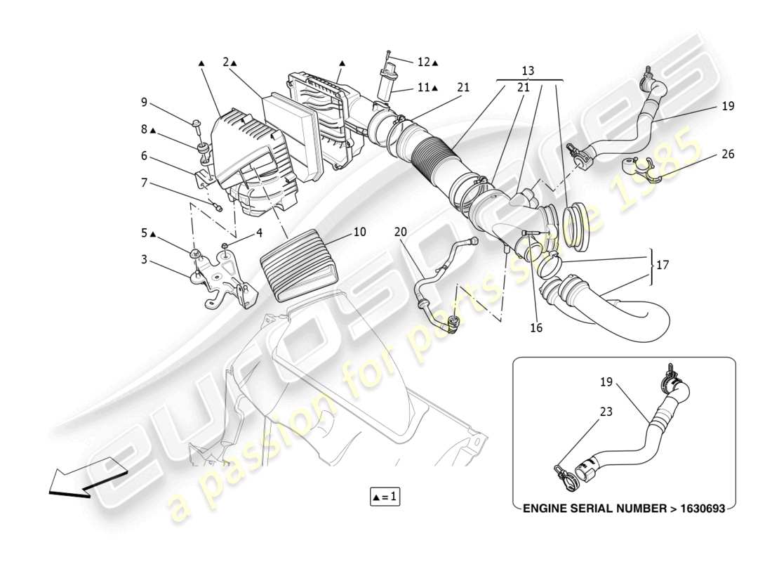 maserati ghibli fragment (2022) luftfilter, lufteinlass und kanäle teilediagramm