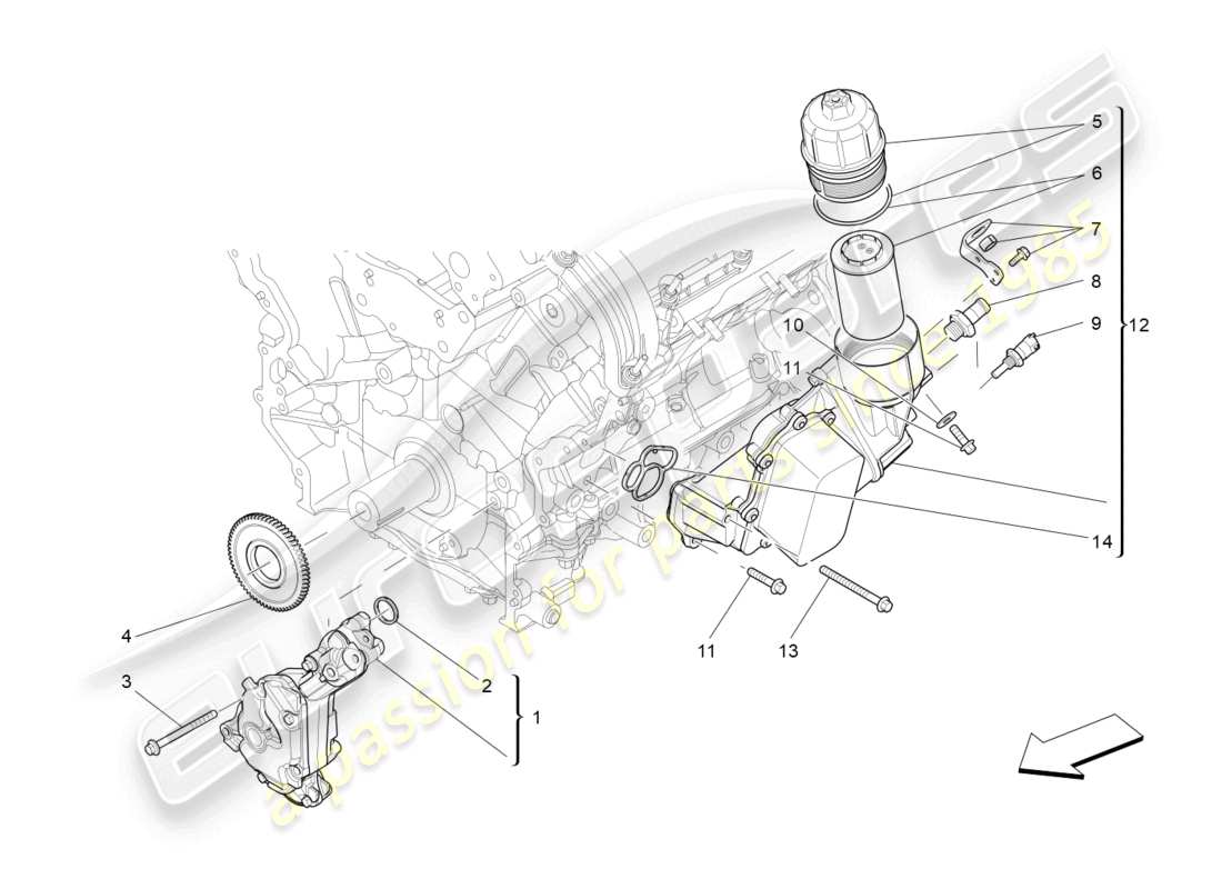 maserati levante (2019) schmiersystem: pumpe und filter teilediagramm