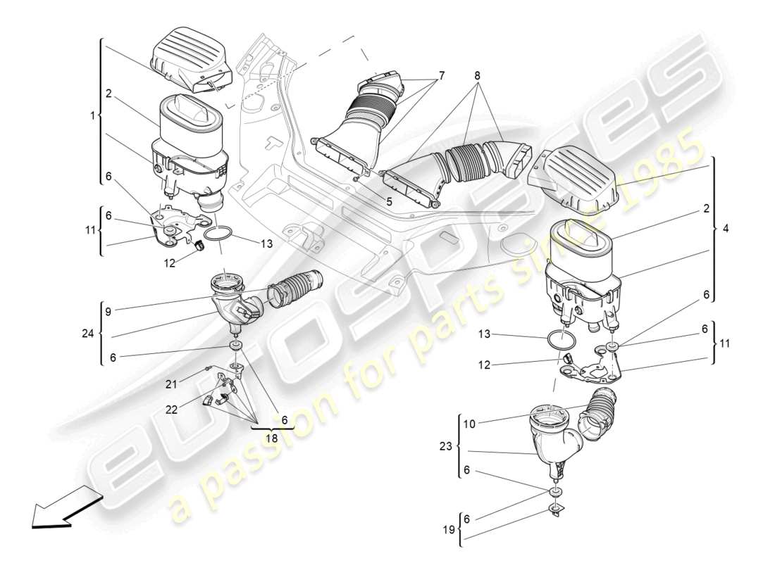 maserati levante gts (2020) luftfilter, lufteinlass und kanäle teilediagramm