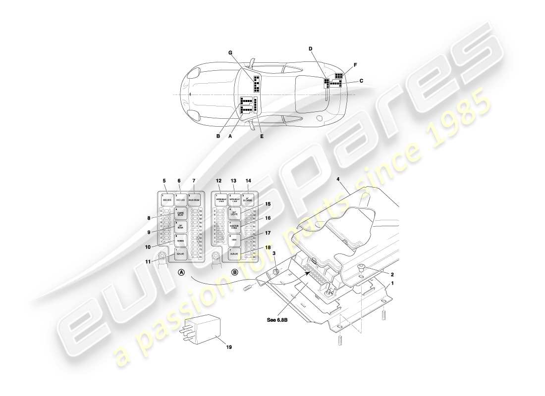 aston martin db7 vantage (1999) relais, vin 300556 im teilediagramm