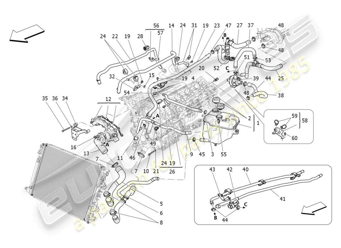 maserati quattroporte (2018) kühlsystem: nähre und leitungen ersatzteildiagramm