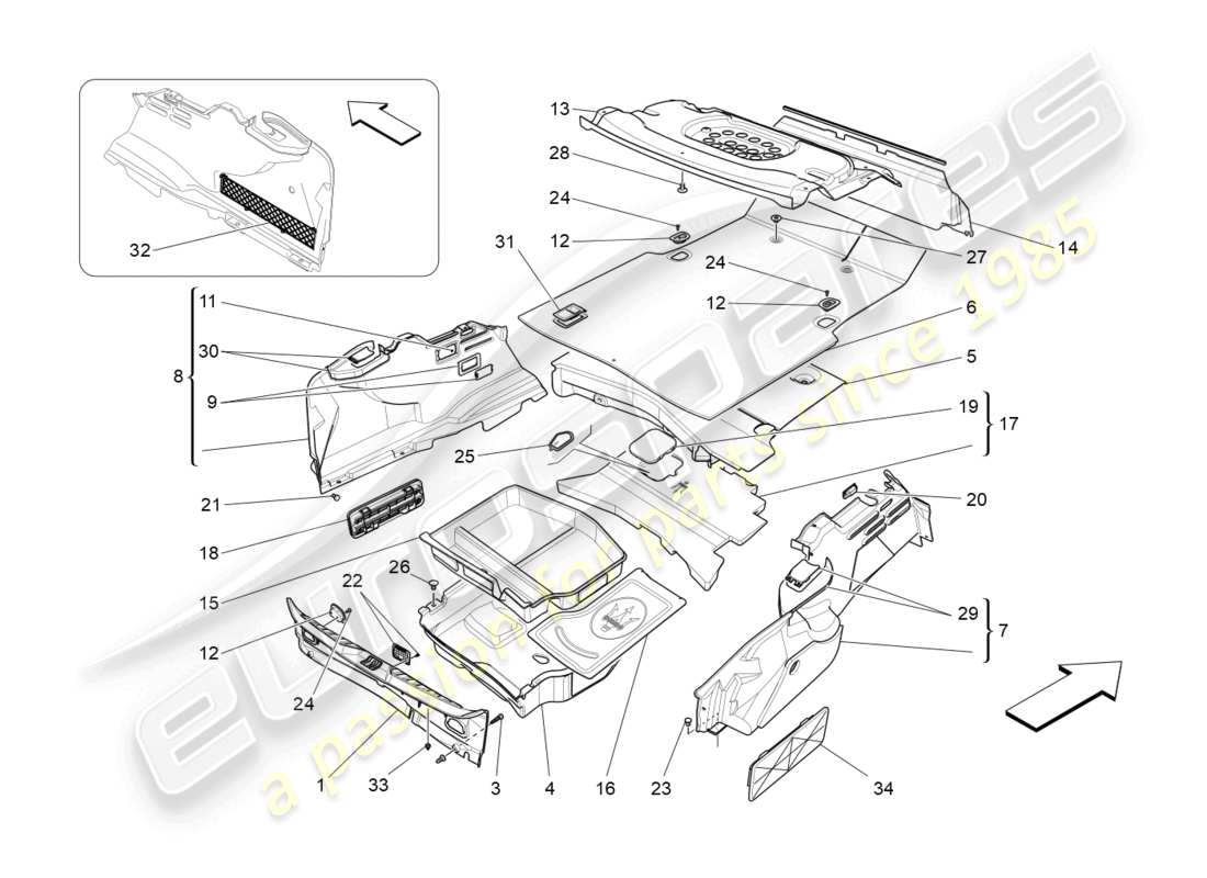 maserati quattroporte (2018) gepäckraummatten ersatzteildiagramm