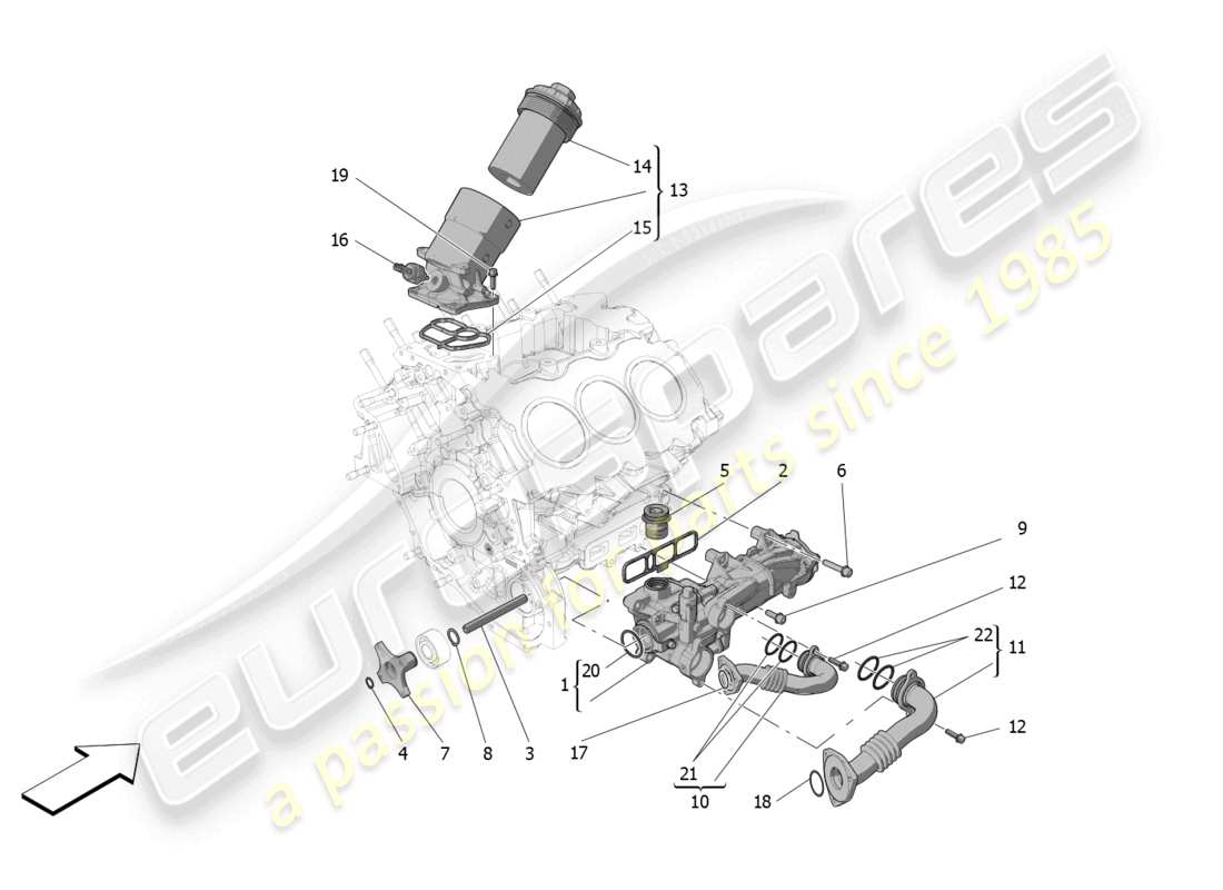 maserati mc20 cielo (2023) schmiersystem: pumpe und filter teilediagramm