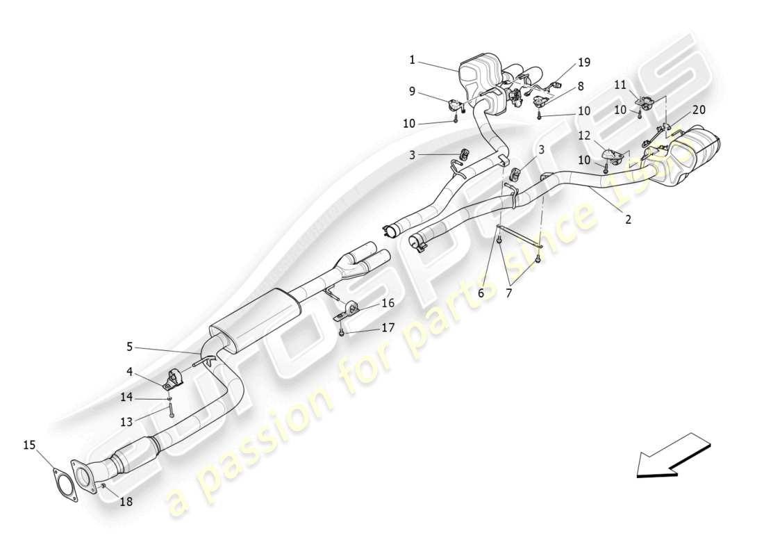maserati ghibli fragment (2022) schalldämpfer teilediagramm