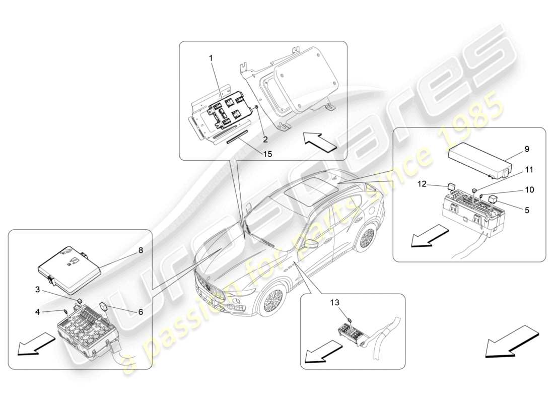 maserati levante (2019) relais, sicherungen und kästen teilediagramm