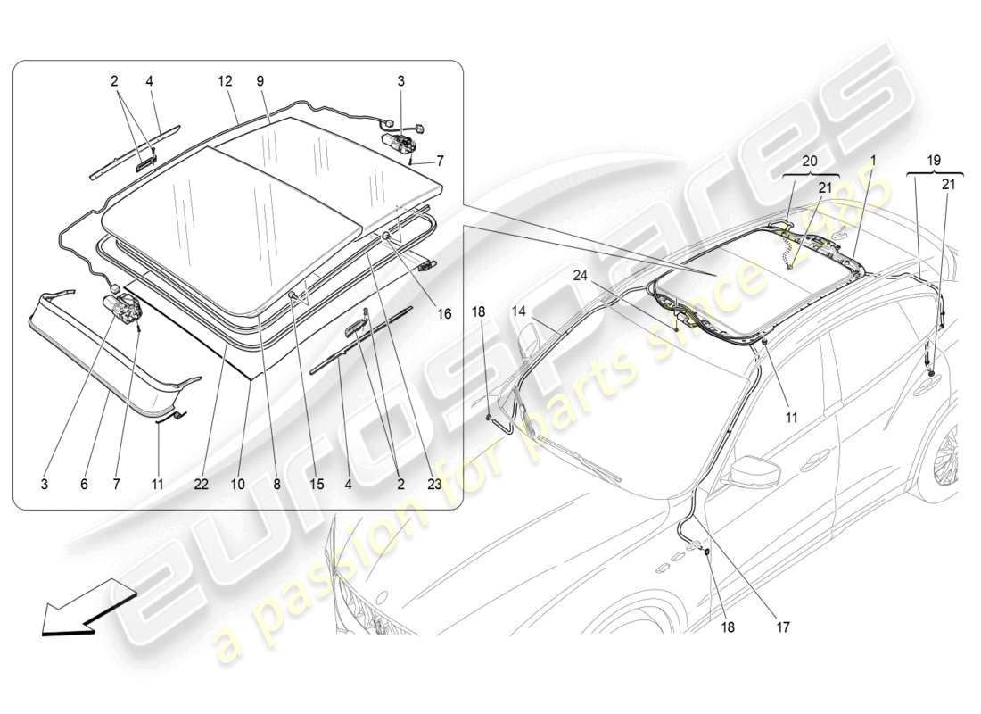 maserati levante (2019) schiebedach-teilediagramm