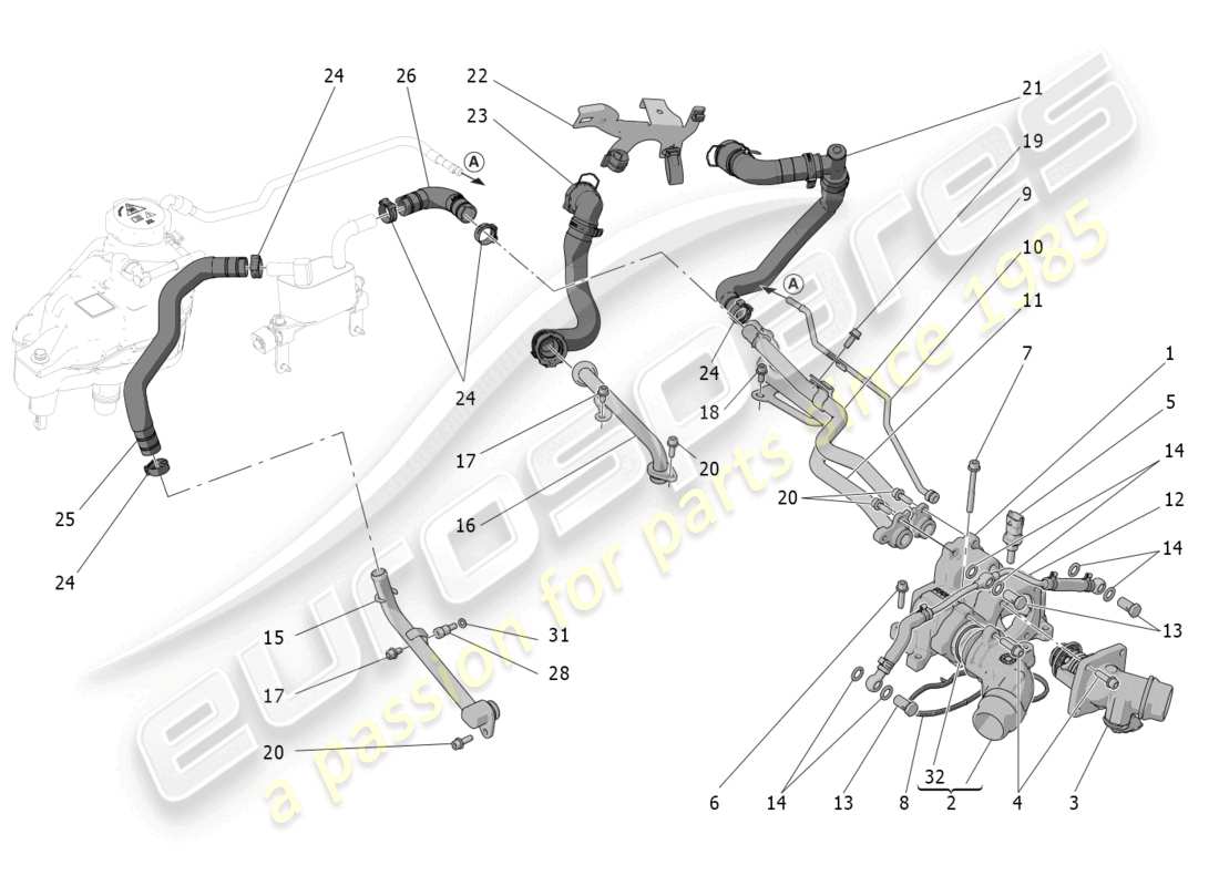 maserati grecale trofeo (2023) kühlsystem: nähre und leitungen ersatzteildiagramm