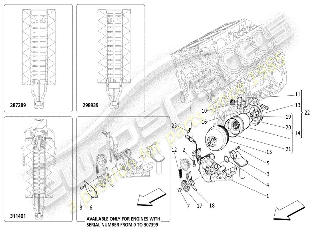 maserati ghibli (2019) schmiersystem: pumpe und filter teilediagramm