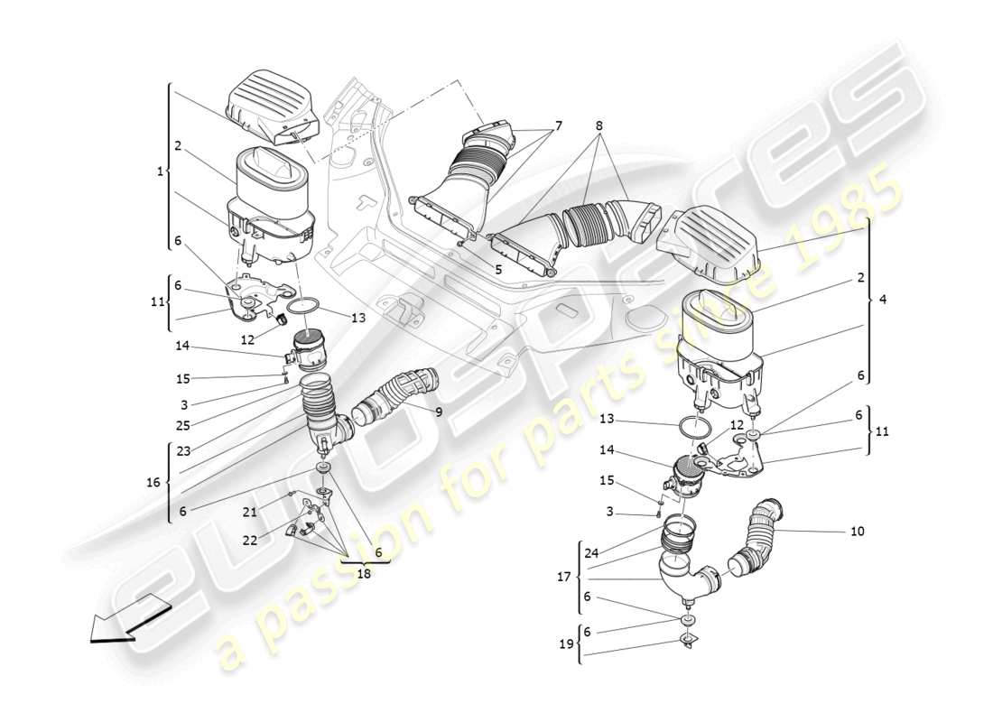 maserati levante modena (2022) luftfilter, lufteinlass und kanäle teilediagramm