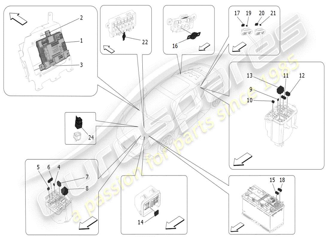 maserati mc20 (2024) relais, sicherungen und kästen teilediagramm