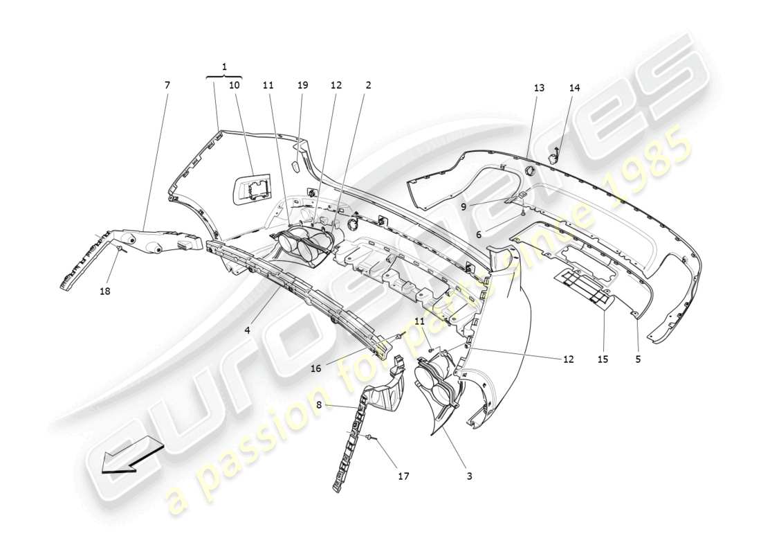 maserati levante zenga (2020) hintere stoßstange teilediagramm