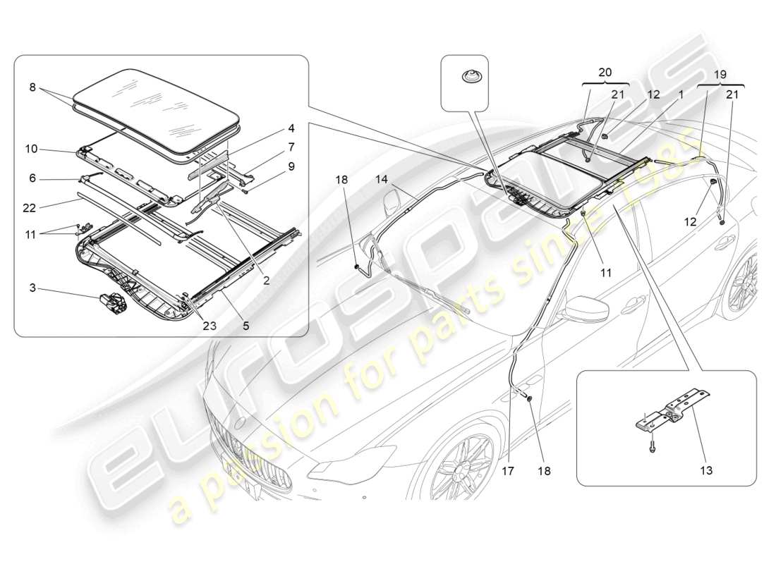 maserati quattroporte (2018) schiebedach-teilediagramm