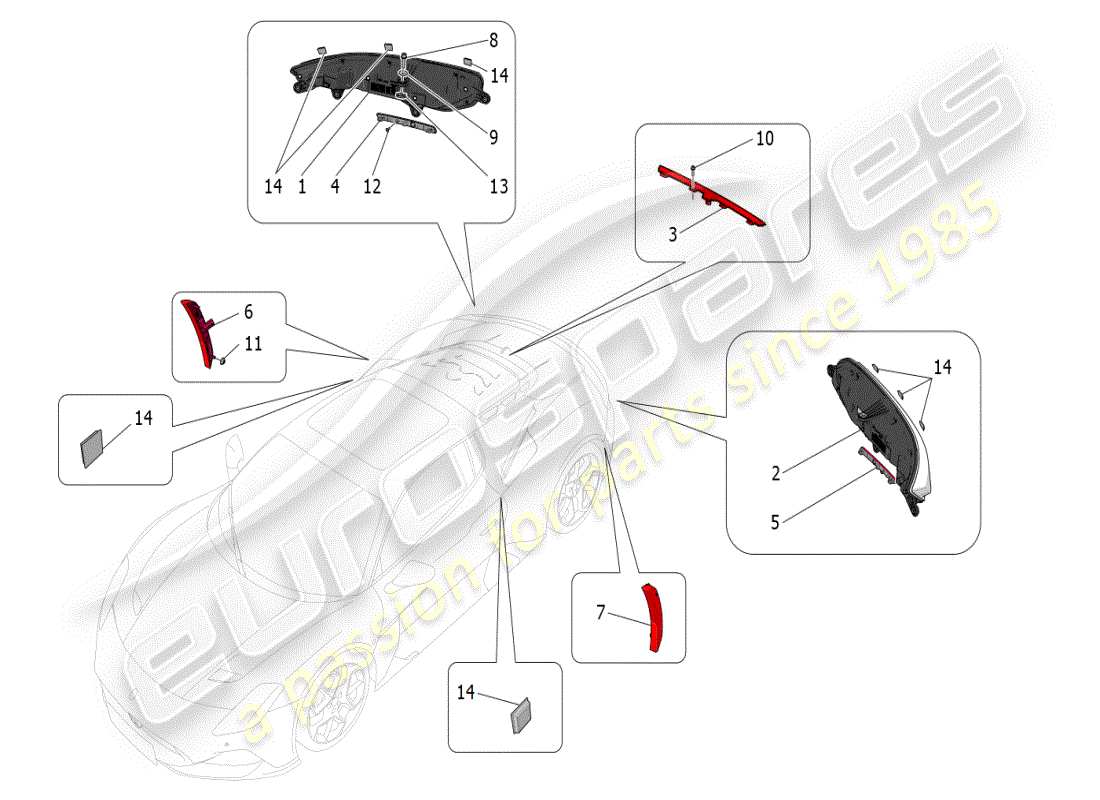 maserati mc20 (2024) rücklichtkombinationen ersatzteildiagramm