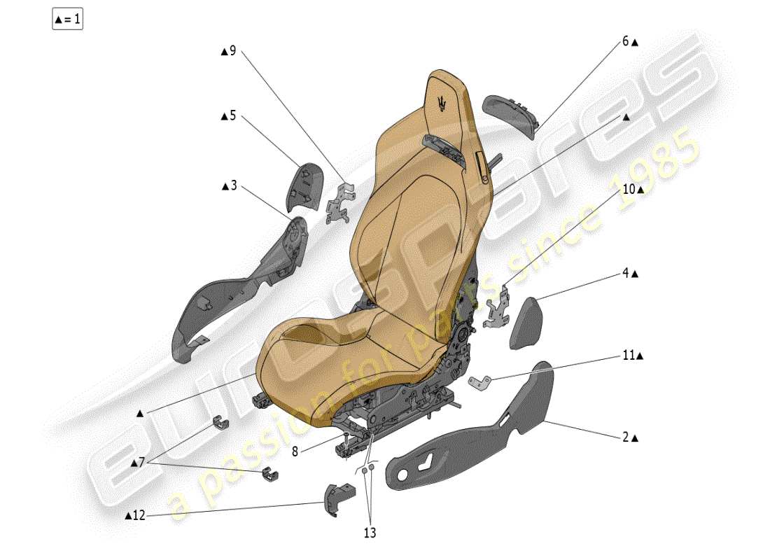 maserati mc20 (2024) sitze: verzierungen ersatzteildiagramm