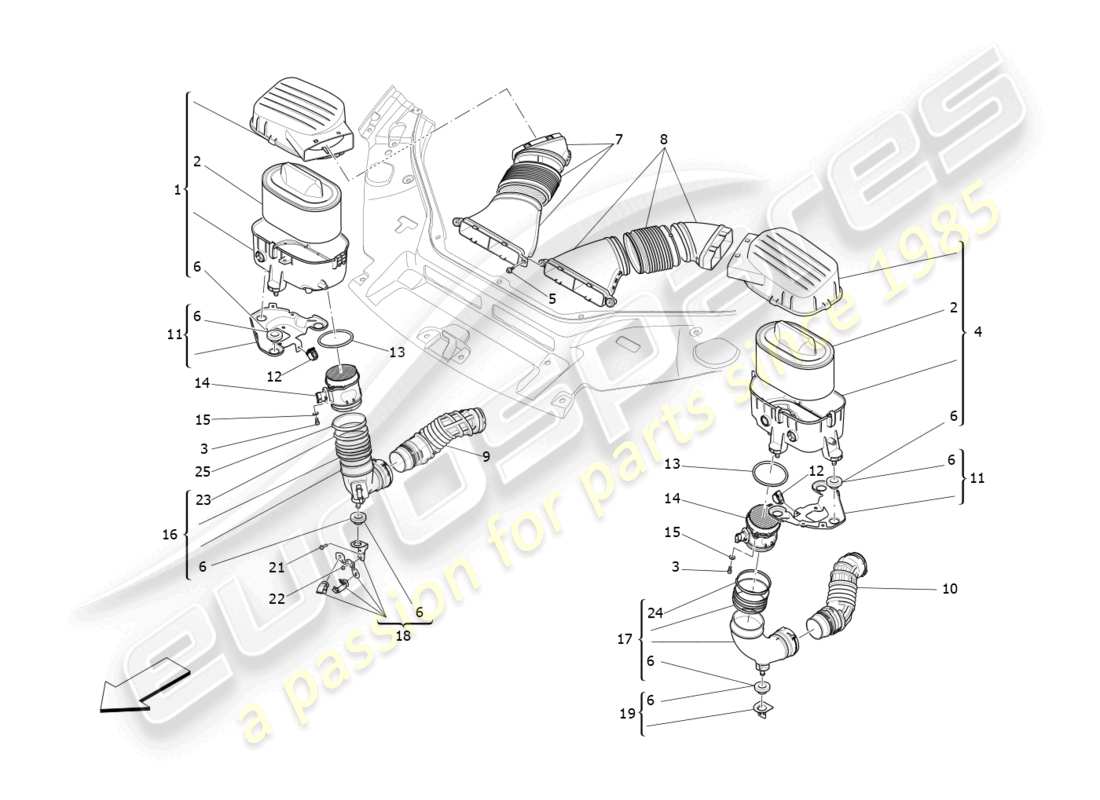 maserati levante (2019) luftfilter, lufteinlass und kanäle teilediagramm