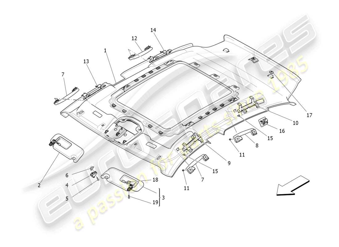 maserati levante (2018) dach- und sonnenblenden ersatzteildiagramm