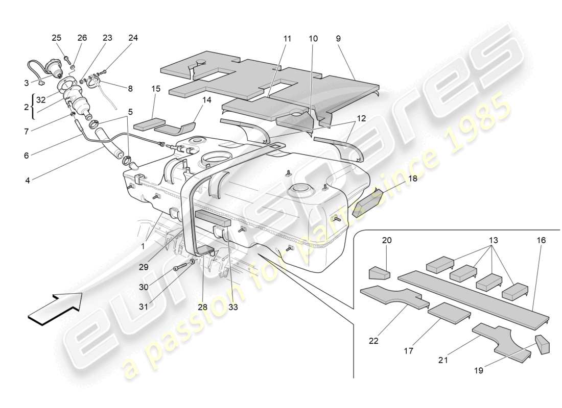 maserati grancabrio mc (2013) kraftstofftank teilediagramm