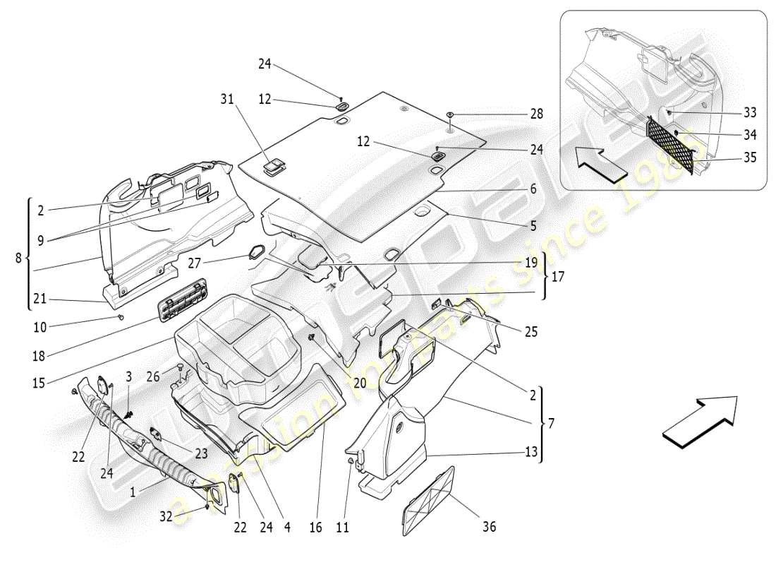 maserati ghibli (2019) gepäckraummatten ersatzteildiagramm
