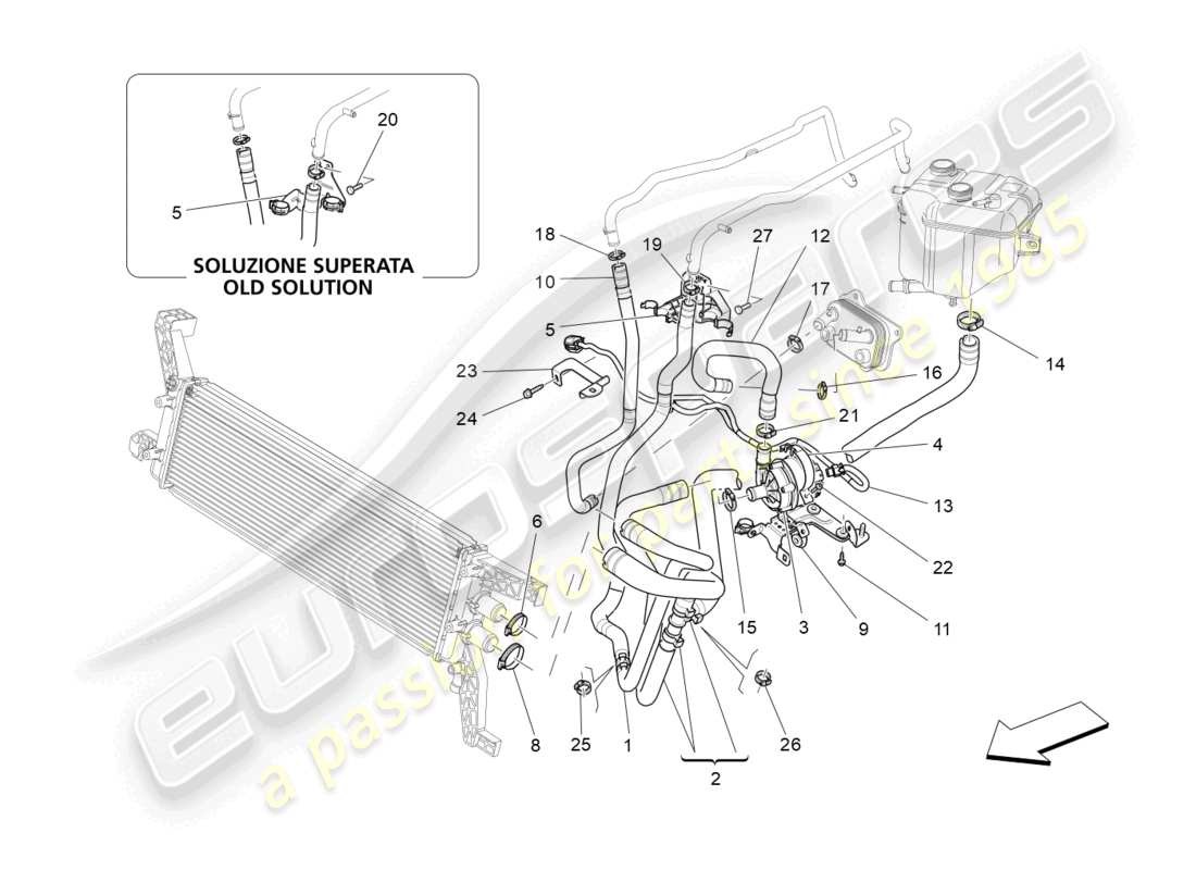 maserati levante (2020) kühlsystem: nähre und leitungen ersatzteildiagramm