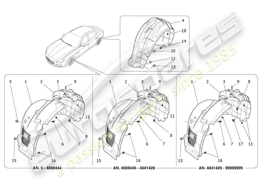 maserati quattroporte (2018) radhaus und deckel ersatzteildiagramm