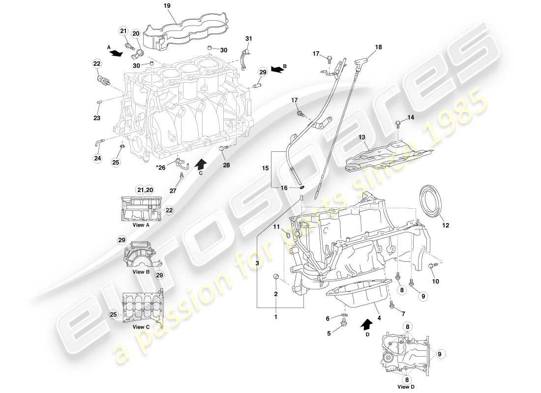 aston martin cygnet (2012) zylinderblock-komponententeile teilediagramm