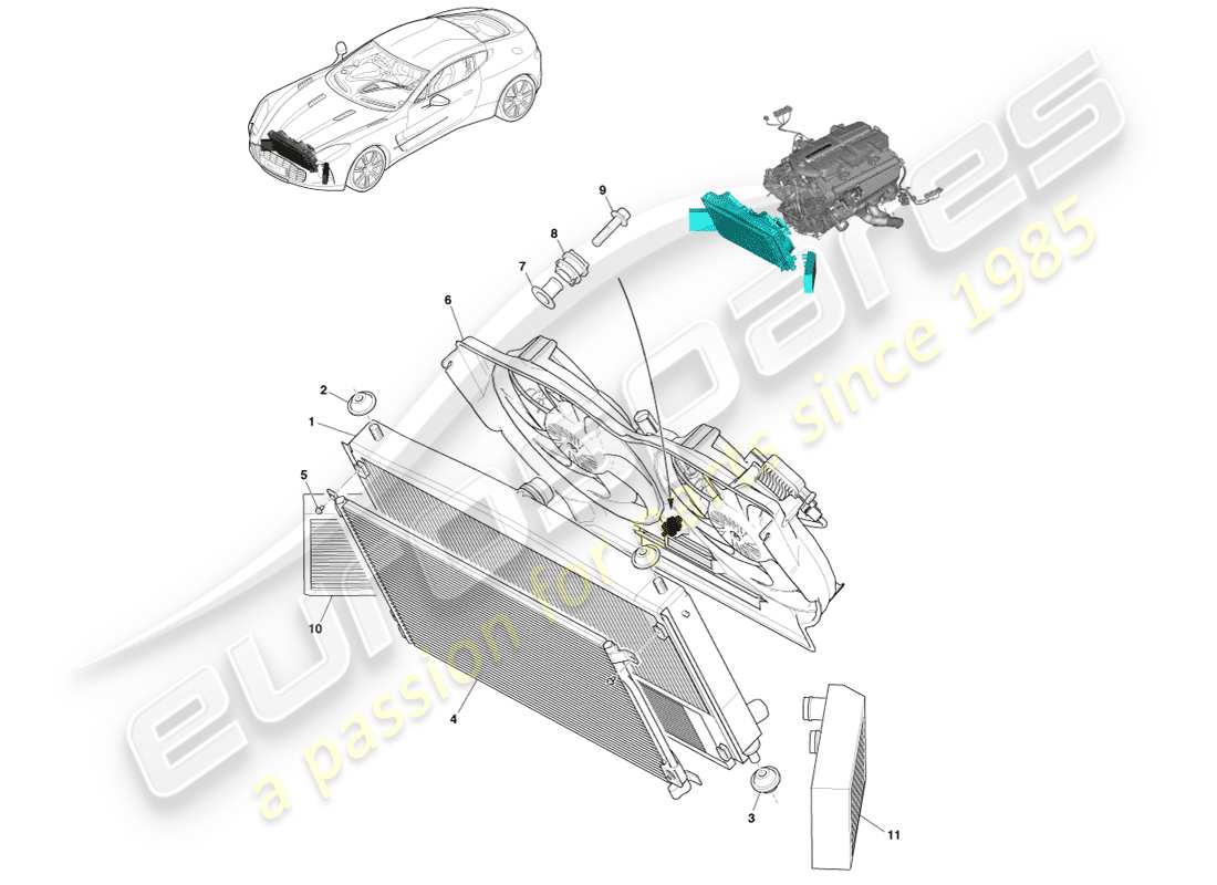aston martin one-77 (2011) teilediagramm der kühlerbaugruppe
