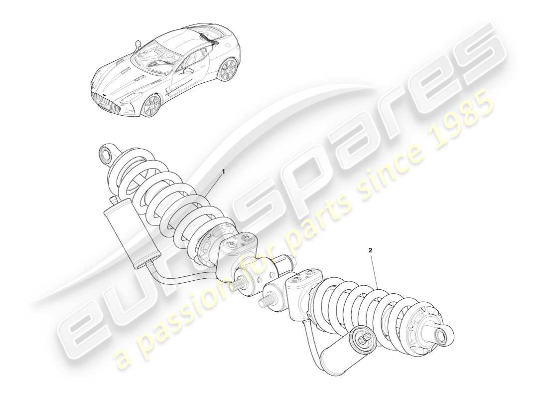 aston martin one-77 (2011) teilediagramm für hintere feder und dämpfer